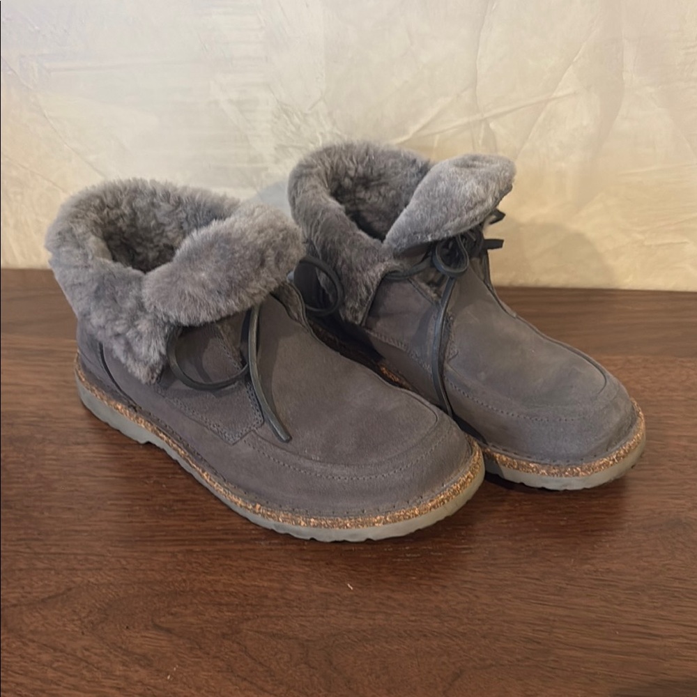 Birkenstock Bakki Blue - Gray Fur-Lined Ankle Boots
